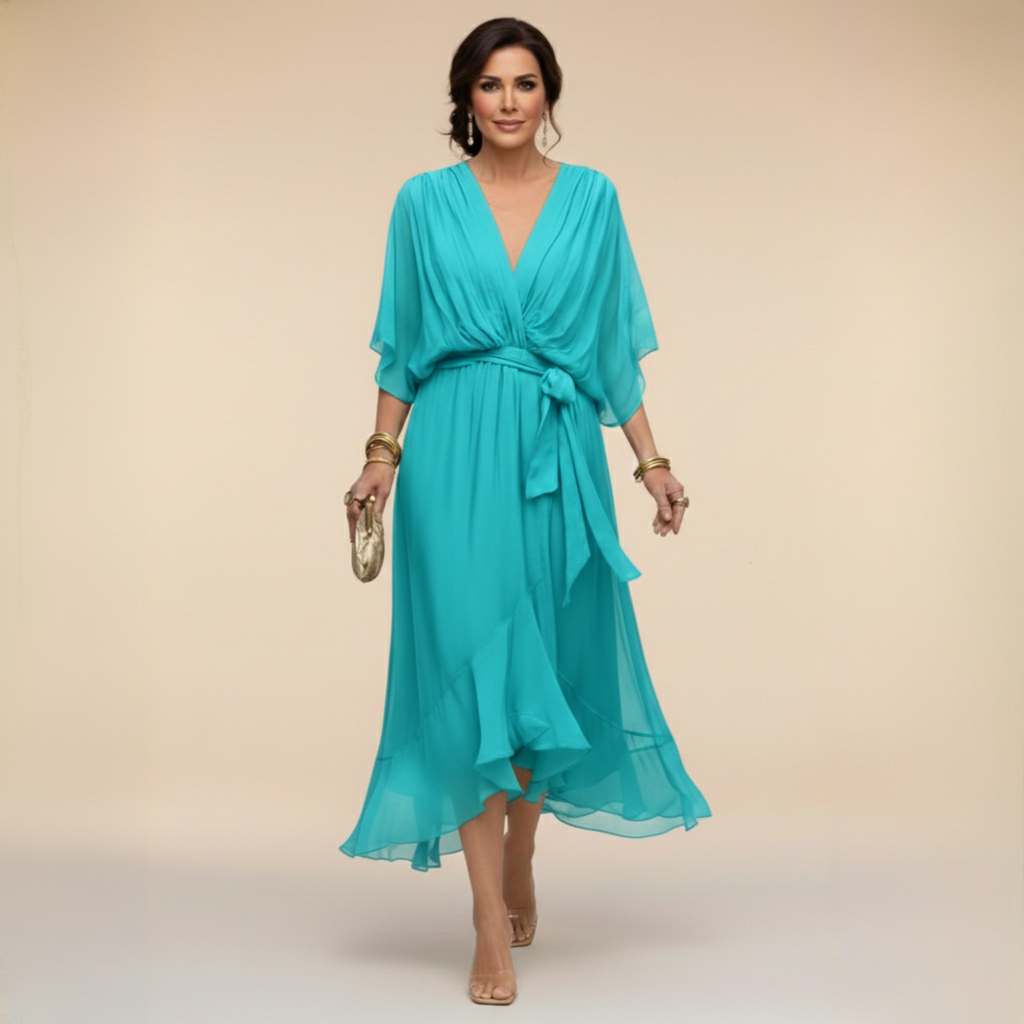 MARTA - VESTIDO DE CHIFFON CON ESCOTE EN V