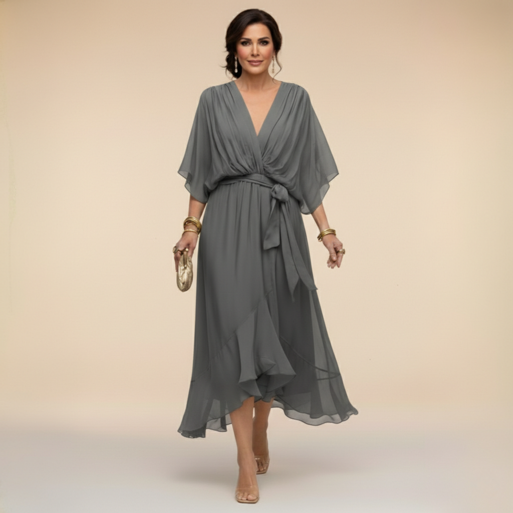 MARTA - VESTIDO DE CHIFFON CON ESCOTE EN V