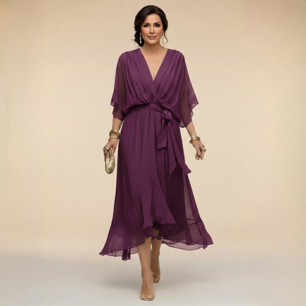 MARTA - VESTIDO DE CHIFFON CON ESCOTE EN V