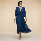 MARTA - VESTIDO DE CHIFFON CON ESCOTE EN V