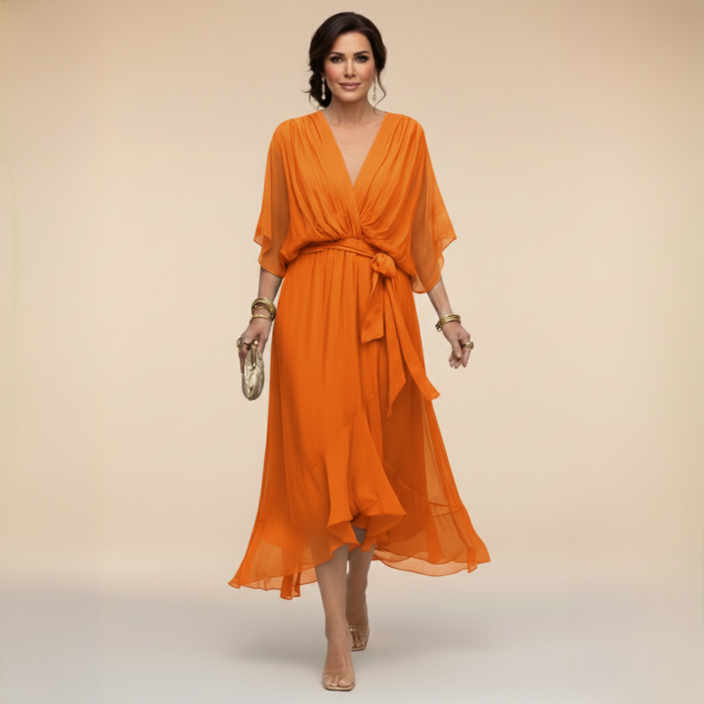 MARTA - VESTIDO DE CHIFFON CON ESCOTE EN V
