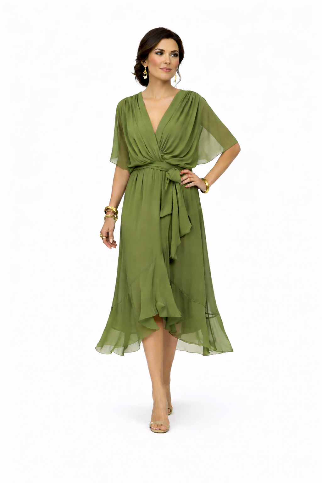 MARTA - VESTIDO DE CHIFFON CON ESCOTE EN V
