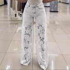 Kathy - Pantalones vaqueros de mezclilla con retazos y encaje a la moda