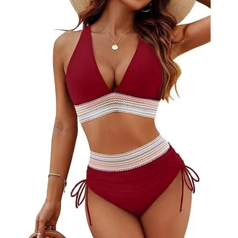 Rosi - Bikini de talle alto con control de abdomen y colorido patchwork